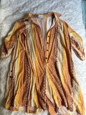 Leikini Puakenikeni Orange & Yellow Button Front Romper